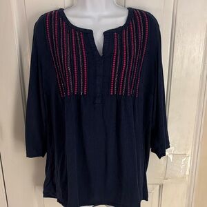 Valerie Stevens Dark Blue Top with pink Detailing